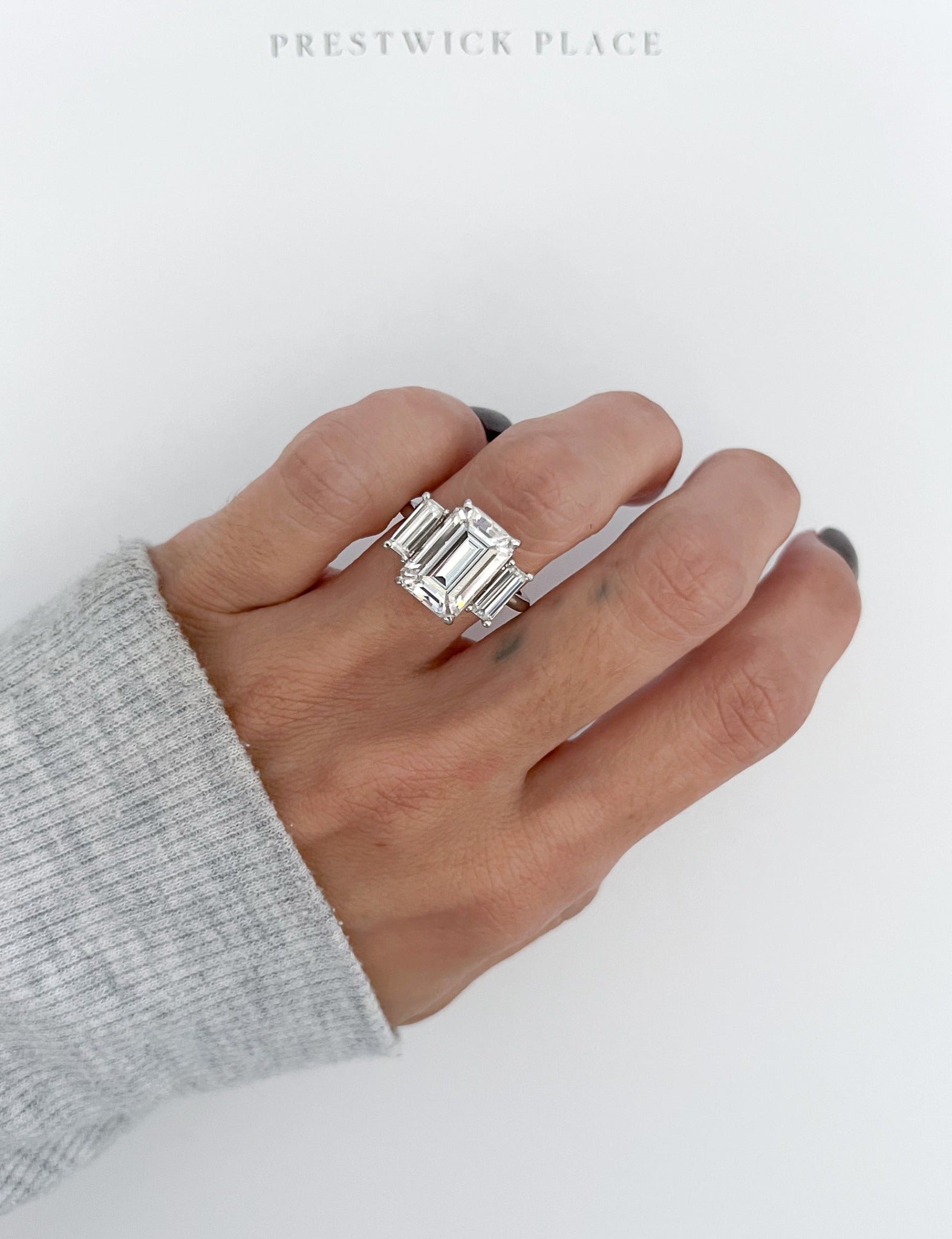 Emerald Cut Three-Stone Engagement Ring | BASHERT JEWELRY - Bashert Jewelry